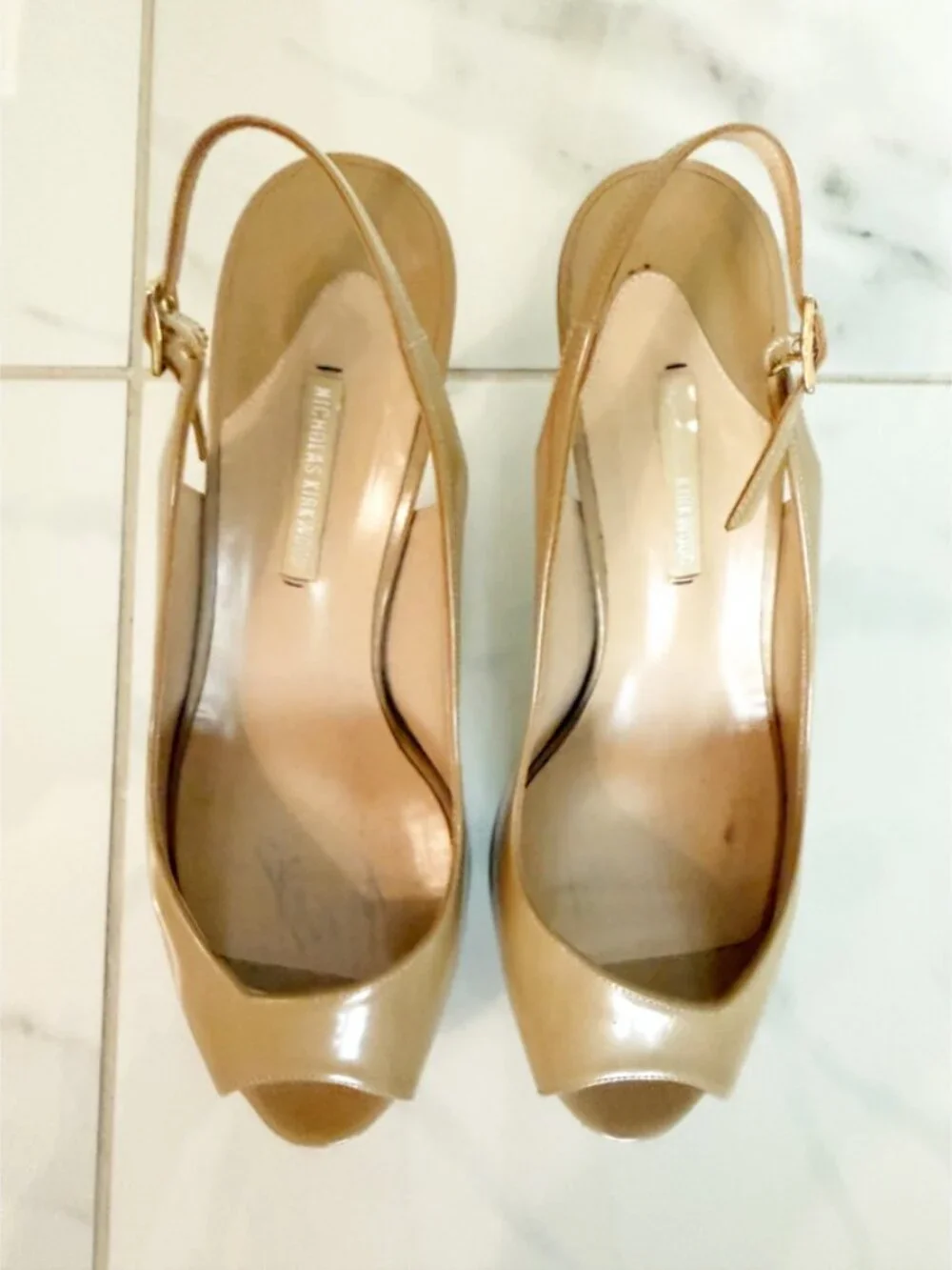 Nicholas Kirkwood Nude Patent Leather Slingback Pumps 8.5